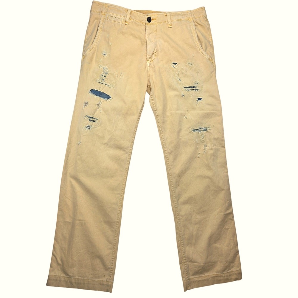 True Religion Distressed Yellow Cotton Chino Men's Pants 36 Button Fly Casual